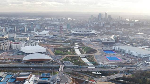 Vista aérea do Parque Olímpico que está em construção para as Olimpíadas de Londres em 2012