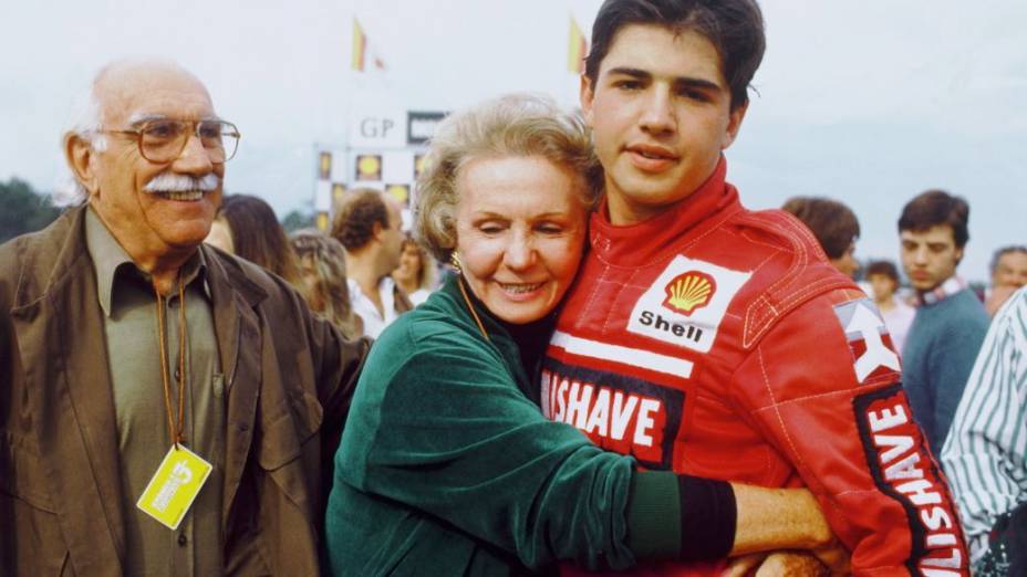 Wilson Fittipaldi e a mulher, Juze, com o neto Christian Fittipaldi, em 1989