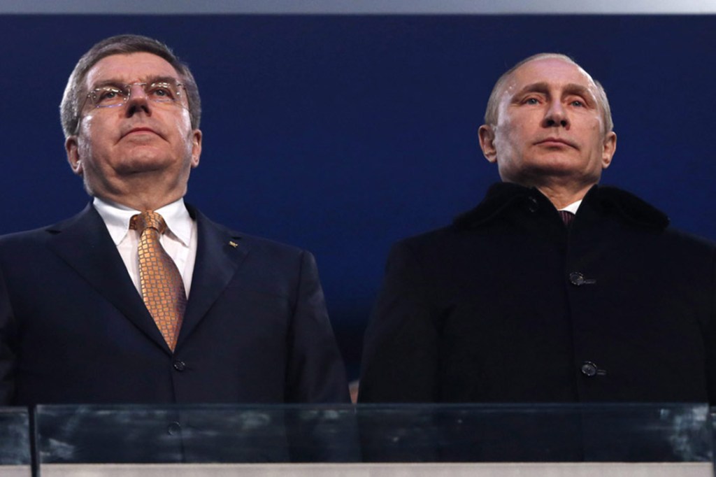 Presidente da Rússia, Vladimir Putin, durante a cerimônia de abertura das Olimpíadas de Inverno de Sochi, na Rússia