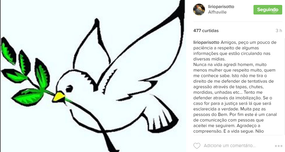 Lírio Parisotto se defende de Luiza Brunet no Instagram