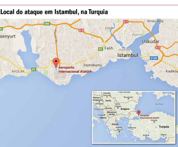 Mapa - ataque a bomba Aeroporto de Istambul