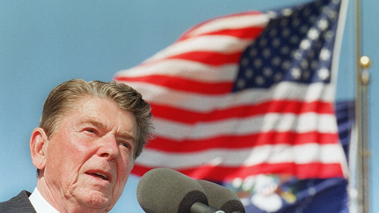 O ex-presidente dos Estados Unidos Ronald Reagan, durante discurso na Califórnia em 1991