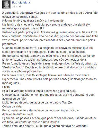 Patricia Marx entrega, no Facebook, que gravou voz guia para Xuxa