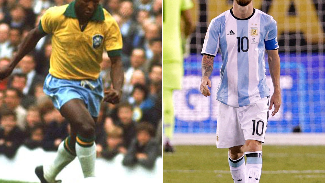 Pelé na Copa do Mundo de 1966 e Lionel Messi na Copa América Centenário de 2016