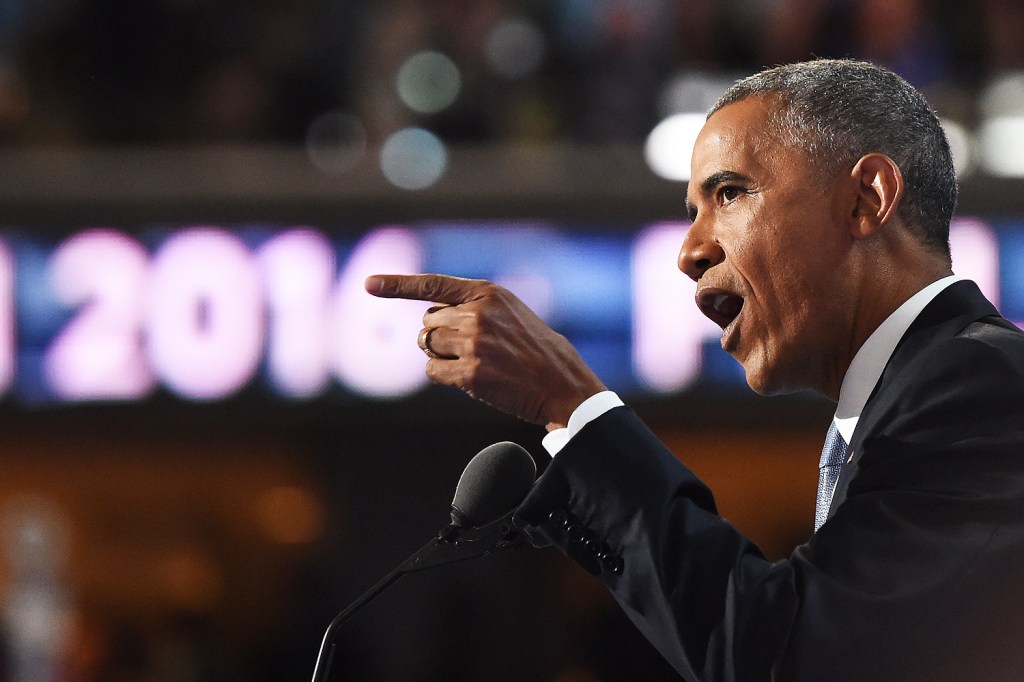 Barack Obama durante a Convenção Democrata, na Filadélfia