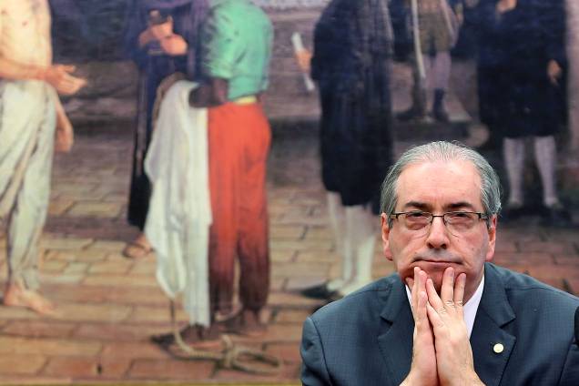 Reação do ex-deputado Eduardo Cunha durante sessão da Comissão de Constituição e Justiça (CCJ), em Brasília