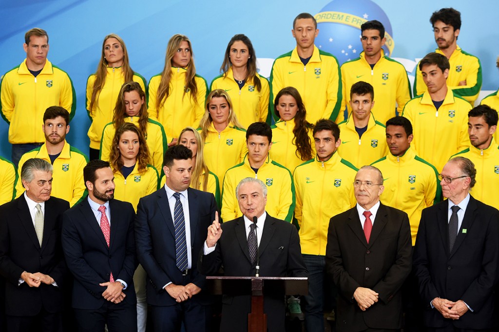 O presidente da República em exercício, Michel Temer, durante cerimônia de apresentação da delegação olímpica brasileira, que irá disputar os Jogos Olímpicos Rio-2016 - 13/07/2016