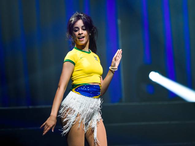 A cantora Camila Cabello durante show do grupo Fifth Harmony, em São Paulo