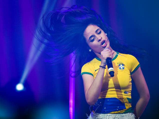 A cantora Camila Cabello durante show do grupo Fifth Harmony, em São Paulo