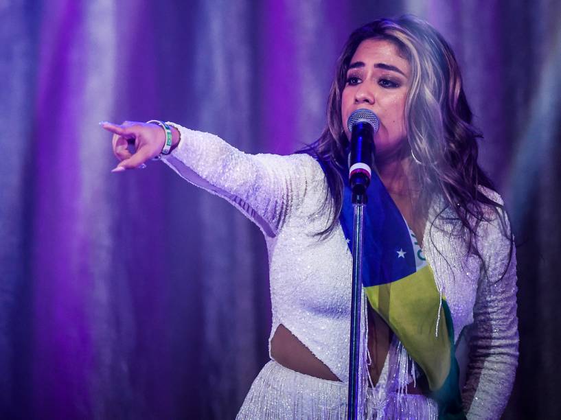 A cantora Ally Brooke durante show do grupo Fifth Harmony, em São Paulo