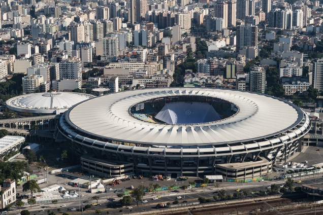 Vista aérea do Estádio do Maracanã que abrigará a cerimônia de abertura da Rio 2016