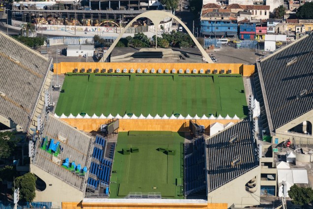 Vista aérea do Sambódromo que vai sediar os eventos de tiro com arco e da maratona durante a Rio 2016