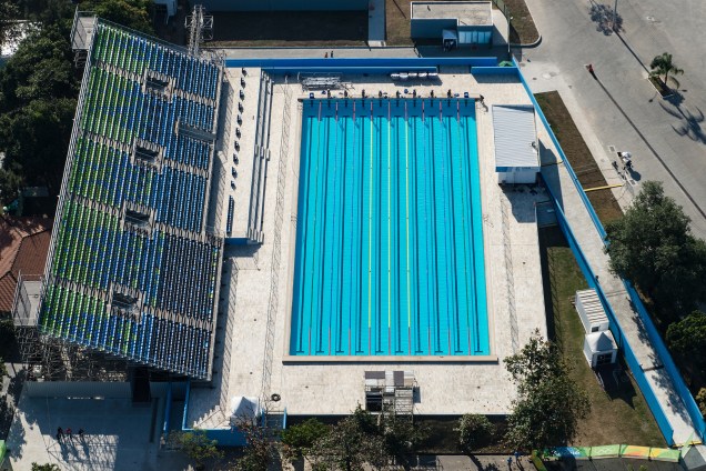 Vista aérea do Centro Aquático de Deodoro, que será palco da natação do pentatlo