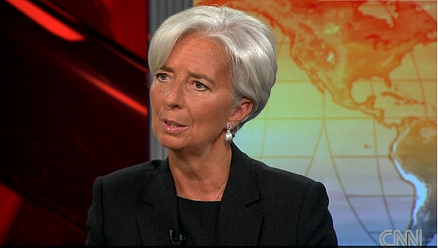 A diretora-gerente do FMI, Christine Lagarde, durante entrevista à CNN
