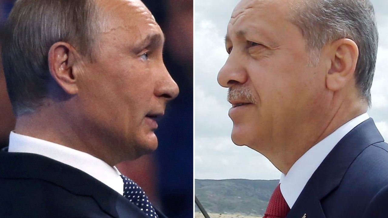 Presidente da Rússia, Vladimir Putin, e o presidente da Turquia, Recep Tayyip Erdogan