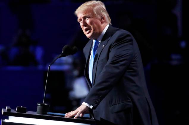 O candidato à presidência dos Estados Unidos, Donald Trump, discursa durante Convenção Nacional do Partido Republicano americano, realizada em Cleveland (EUA) - 18/07/2016