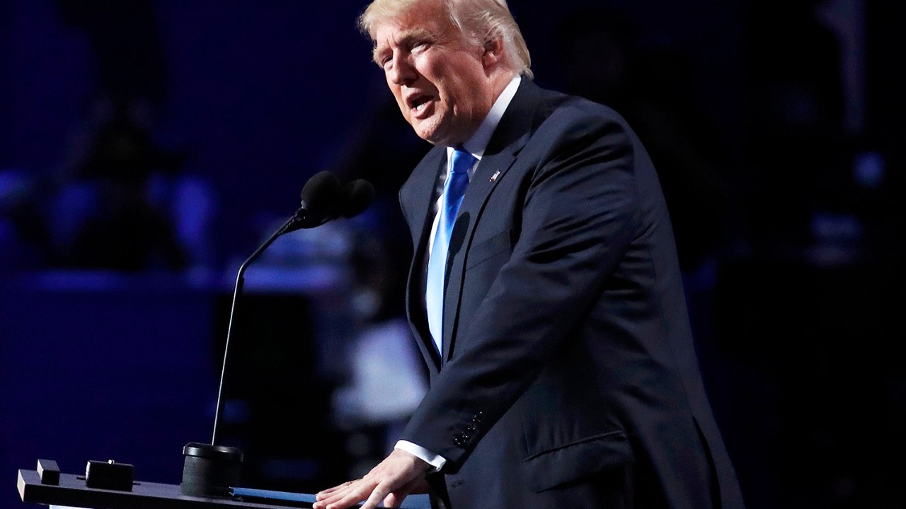 O candidato à presidência dos Estados Unidos, Donald Trump, discursa durante Convenção Nacional do Partido Republicano americano, realizada em Cleveland (EUA) - 18/07/2016