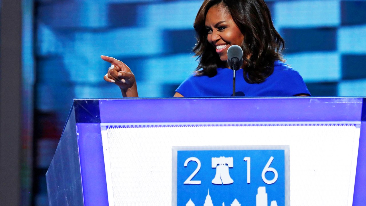 A primeira-dama dos Estados Unidos, Michelle Obama, discursa durante a Convenção Nacional do Partido Democrata americano, na Filadélfia (EUA) - 25/07/2016