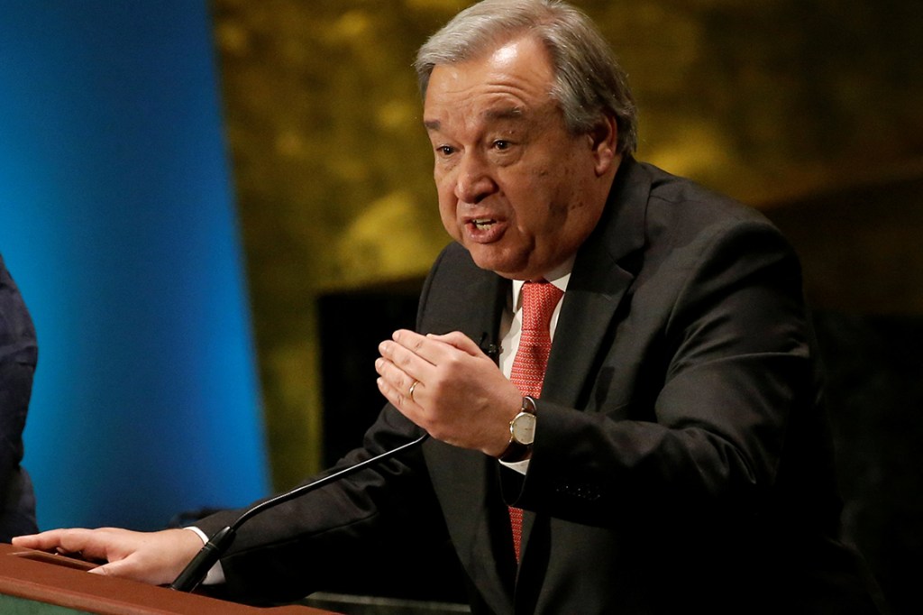 O ex-primeiro-ministro português, António Guterres, fala durante debate da Nações Unidas sobre o próximo secretário da organização, em Nova York