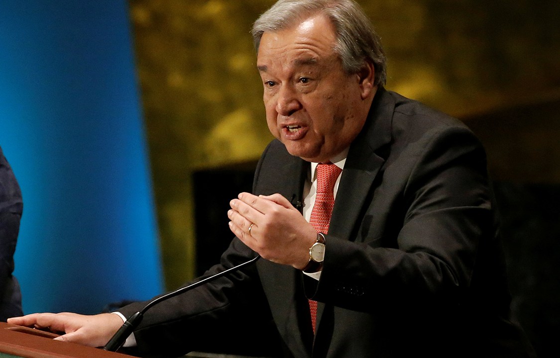 O ex-primeiro-ministro português, António Guterres, fala durante debate da Nações Unidas sobre o próximo secretário da organização, em Nova York