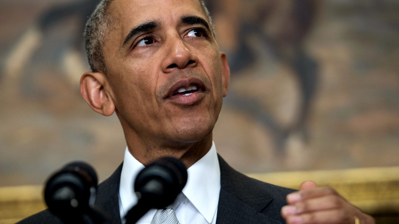 O oresidente dos Estados Unidos, Barack Obama, durante delcaração na Casa Branca, em Washington DC