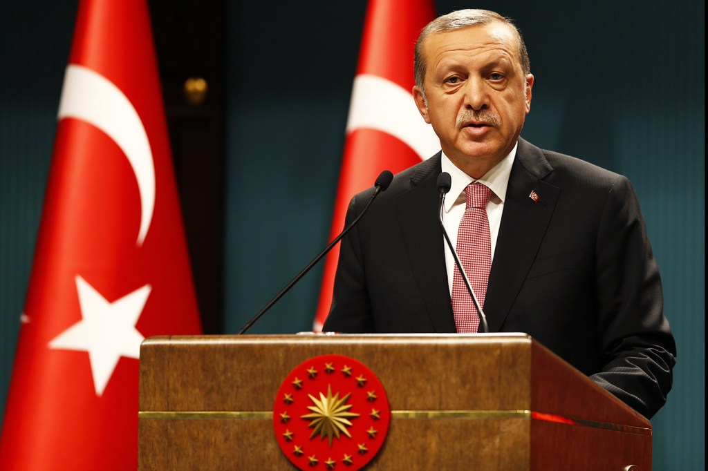 O presidente da Turquia, Tayyip Erdogan, durante conferência no palácio presidencial, em Ankara, na Turquia - 20/07/2016