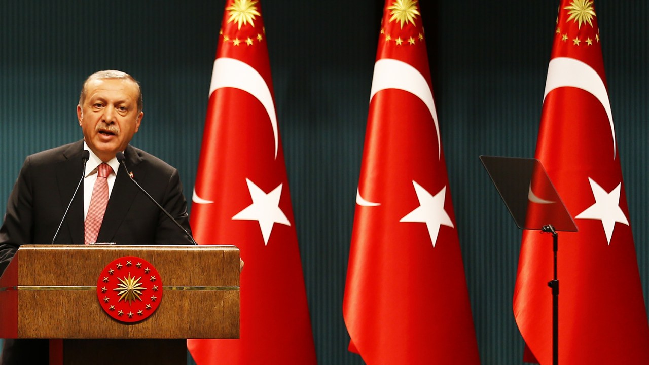 O presidente da Turquia, Tayyip Erdogan, durante conferência no palácio presidencial, em Ankara, na Turquia - 20/07/2016