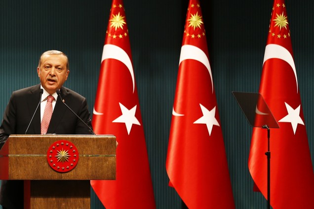 O presidente da Turquia, Tayyip Erdogan, durante conferência no palácio presidencial, na capital Ancara - 20/07/2016