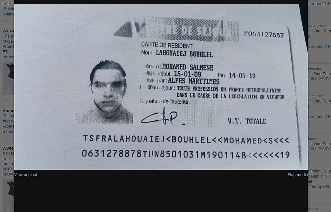 Identidade de responsável pelo ataque terrorista em Nice, na França