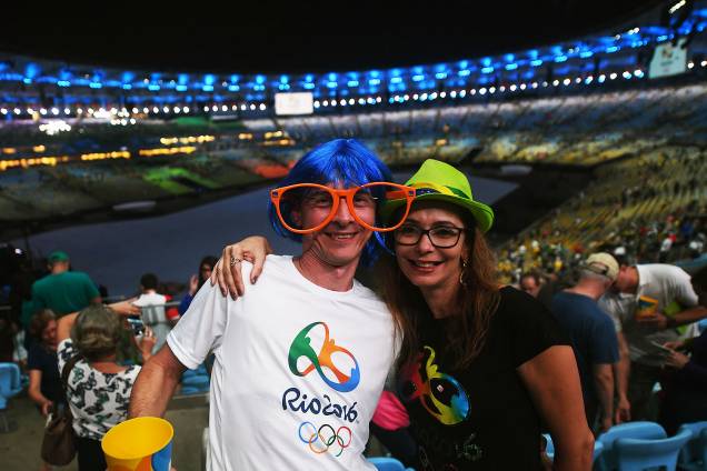 Movimentação no estádio do Maracanã antes da cerimônia de abertura dos Jogos Olímpicos Rio 2016