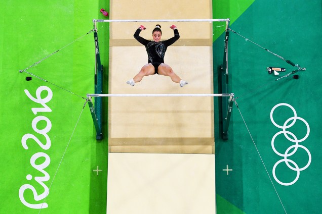 A ginasta croata Ana Derek, durante treino em barras assimétricas, na Arena Olímpica, no Rio de Janeiro (RJ) - 04/08/2016