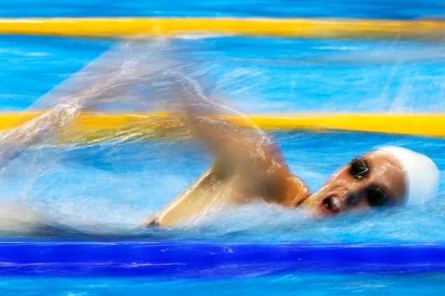 A nadadora americana Missy Franklin, treina no Parque Aquático Olímpico, no Rio de Janeiro (RJ) - 04/08/2016
