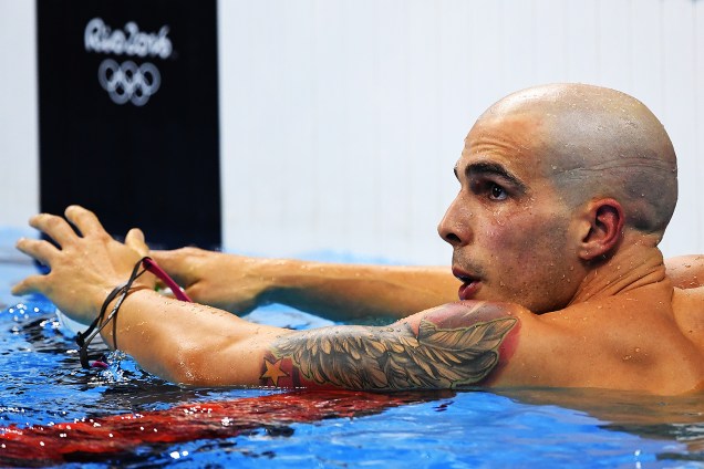 O nadador Bruno Fratus chega em sexto lugar na final dos 50m nado livre e não leva nenhuma medalha, nas Olimpíadas Rio 2016