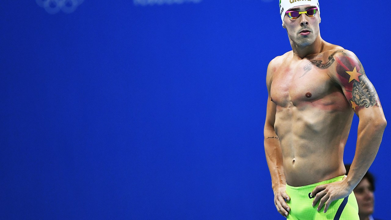 O nadador Bruno Fratus durante a prova dos 50m nado livre, nas Olimpíadas Rio 2016