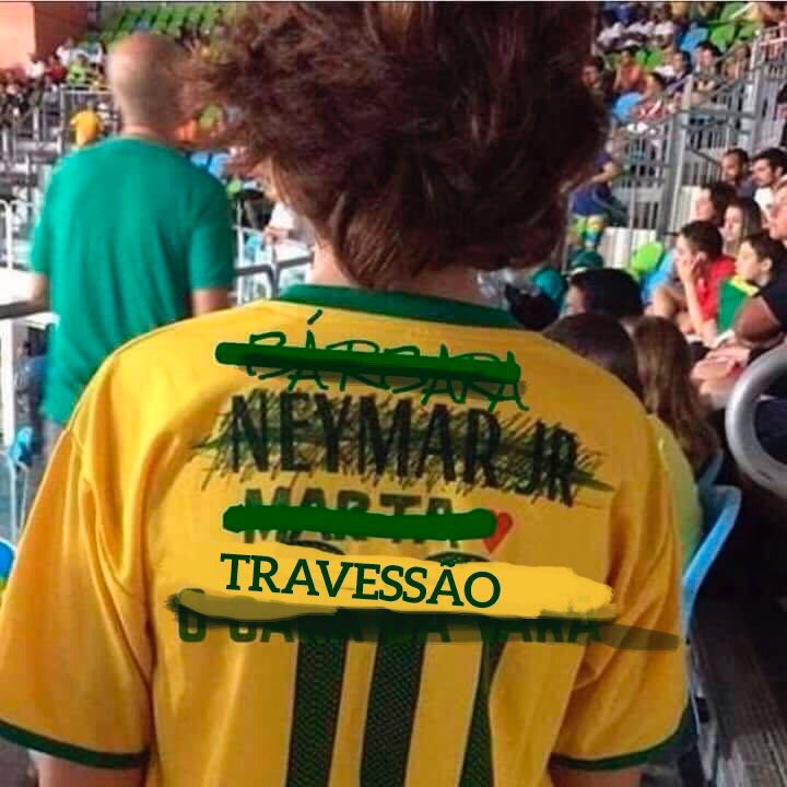 Meme sobre o travessão na partida Brasil x Alemanha na Rio-2016