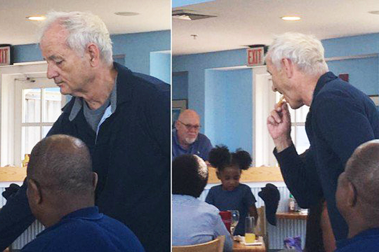 O comediante Bill Murray é flagrado comendo batata frita de desconhecido em restaurante, no aeroporto de Martha, em Massachusetts (EUA)