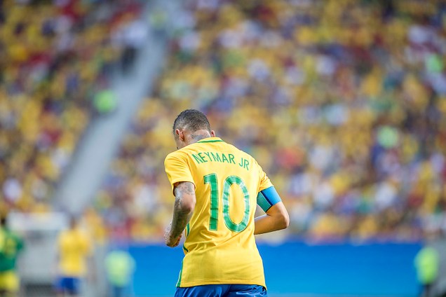 Neymar durante a partida da seleção contra a África do Sul, nos Jogos Olímpicos do Rio, em Brasília
