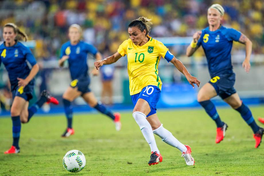 A brasileira Marta, durante jogo entre Brasil e Suécia, válida pela segunda rodada do grupo E, do torneio de futebol feminino da Rio-2016 - 06/08/2016