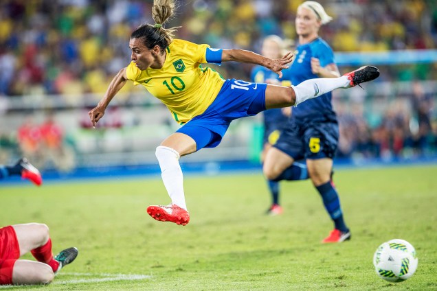 A brasileira Marta, durante jogo entre Brasil e Suécia, válida pela segunda rodada do grupo E, do torneio de futebol feminino da Rio-2016 - 06/08/2016