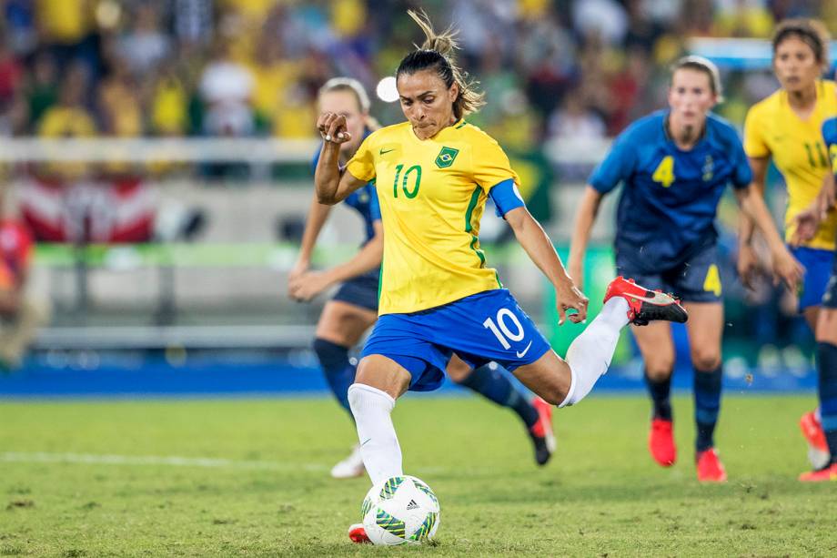 A brasileira Marta, durante jogo entre Brasil e Suécia, válida pela segunda rodada do grupo E, do torneio de futebol feminino da Rio-2016 - 06/08/2016