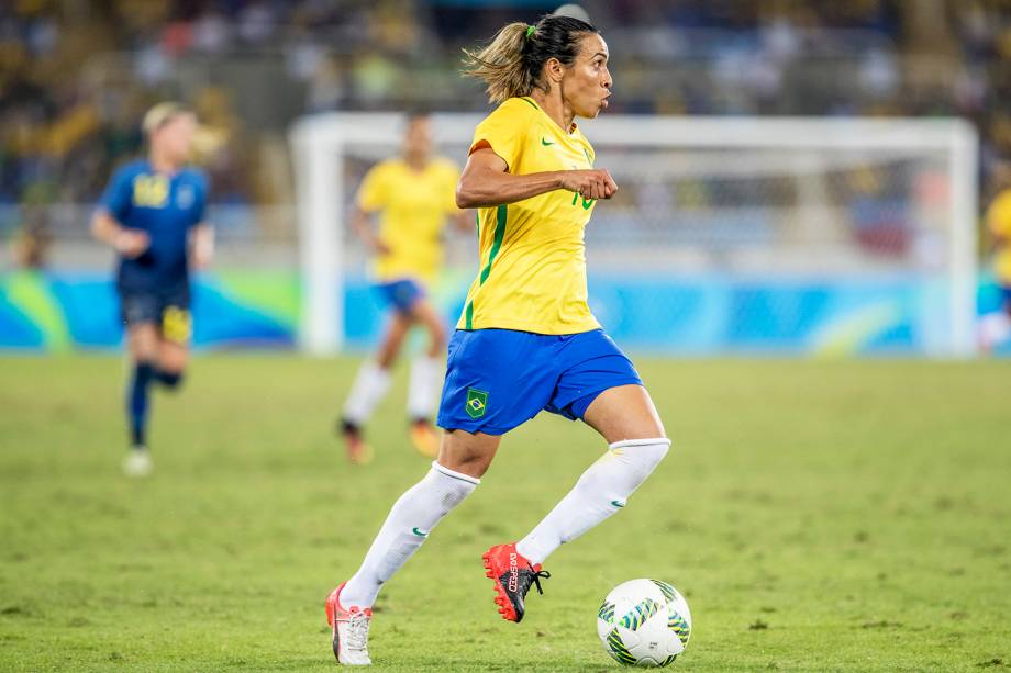 A brasileira Marta, durante jogo entre Brasil e Suécia, válida pela segunda rodada do grupo E, do torneio de futebol feminino da Rio-2016 - 06/08/2016