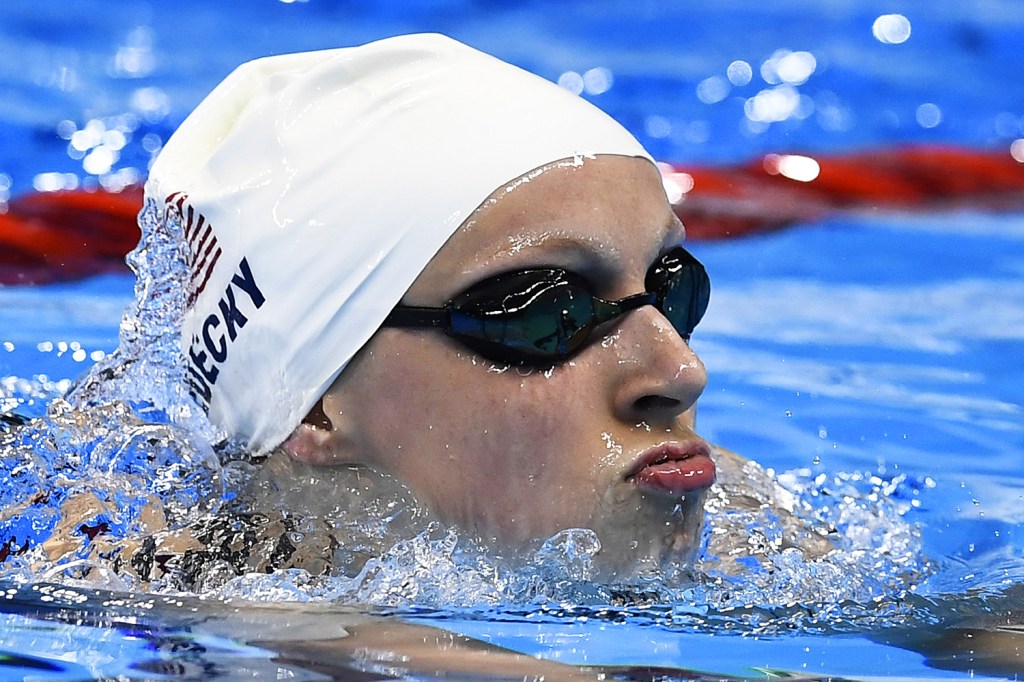 A nadadora americana Katie Ledecky, durante a prova dos 400m nado livre, no Centro Aquático Olímpico - 07/08/2016