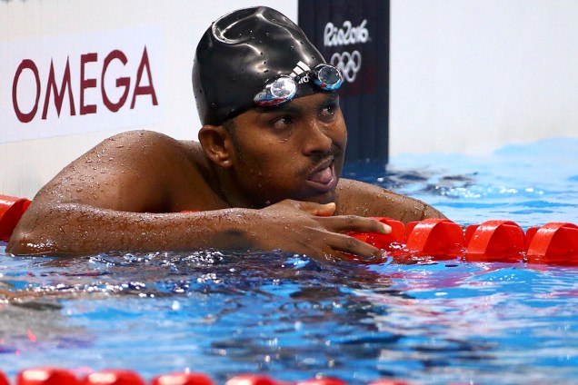 O nadador etíope Robel Kiros Habte, durante a prova de 100m nado livre, nos Jogos Olímpicos Rio 2016