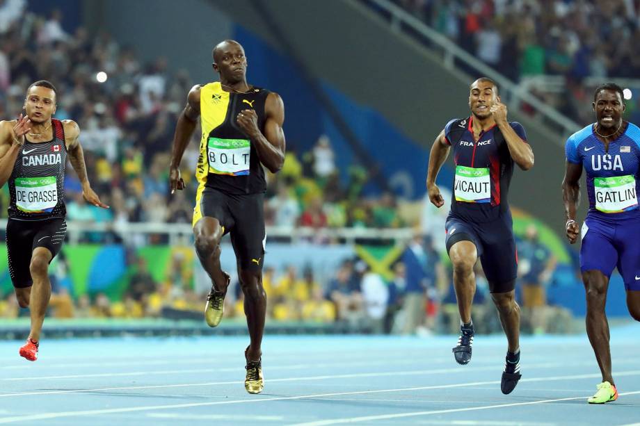 O jamaicano Usain Bolt conquista o tri olímpico dos 100m rasos na Rio-2016