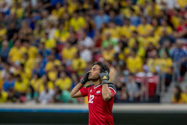 O goleiro iraquiano Hameed na partida contra o Brasil no Estádio Nacional Mané Garrincha, em Brasília