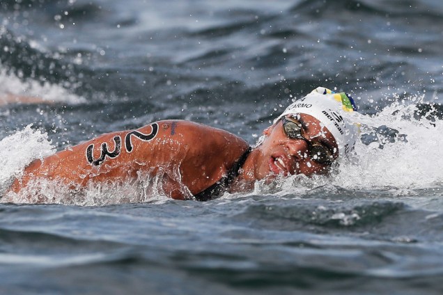 O brasileiro Allan do Carmo terminou na 17ª posição, na maratona aquática masculina de 10km, realizada na Praia de Copacabana - 16/08/2016