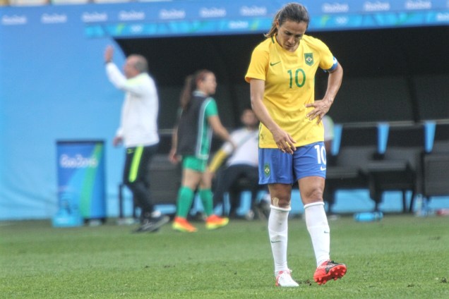 A jogadora Marta durante partida entre Brasil e Canadá, válida pela disputa da medalha de bronze, realizada na Arena Corinthians, zona leste de São Paulo (SP) - 19/08/2016