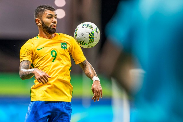 O jogador Gabigol,  durante partida entre Brasil e Dinamarca, realizada na Arena Fonte Nova, em Salvador (BA) - 10/08/2016