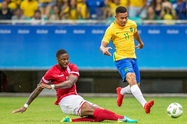 O jogador Gabriel Jesus, durante partida entre Brasil e Dinamarca, realizada na Arena Fonte Nova, em Salvador (BA) - 10/08/2016