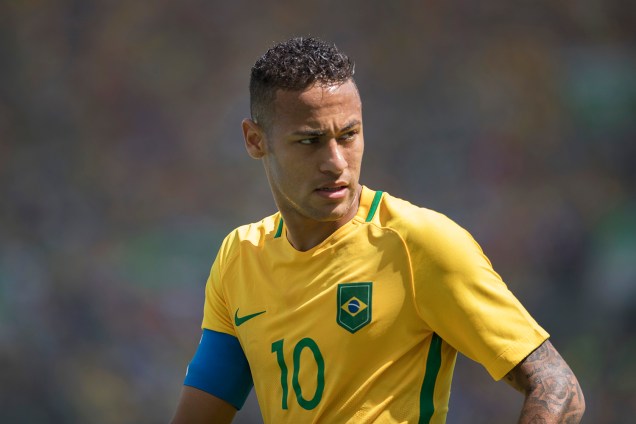 O jogador Neymar durante partida entre Brasil e Honduras, válida pelas semifinais do torneio olímpico de futebol masculino, realizada no Estádio do Maracanã - 17/08/2016